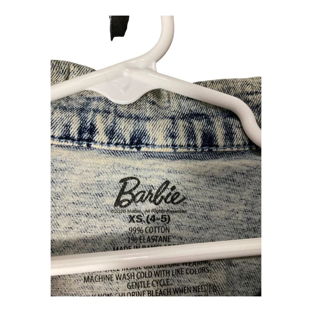 Barbie Girls Denim Jacket XS 4 5 Acid Wash Rainbow Embroidered Jean Coat Kids‎